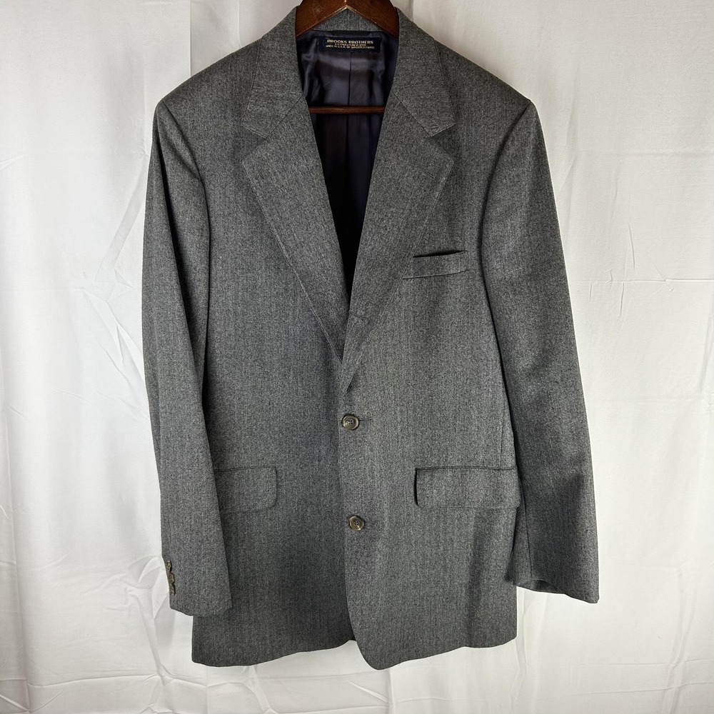 Brooks Brothers Suit Jacket Mens 40 Gray Herringbone Wool USA 2 Button